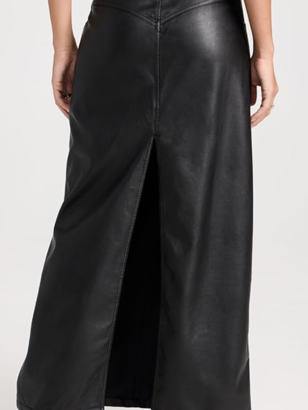 Free People City Slicker Vegan Leather Maxi Skirt Black High Rise A-Line Slit - Picture 14 of 14